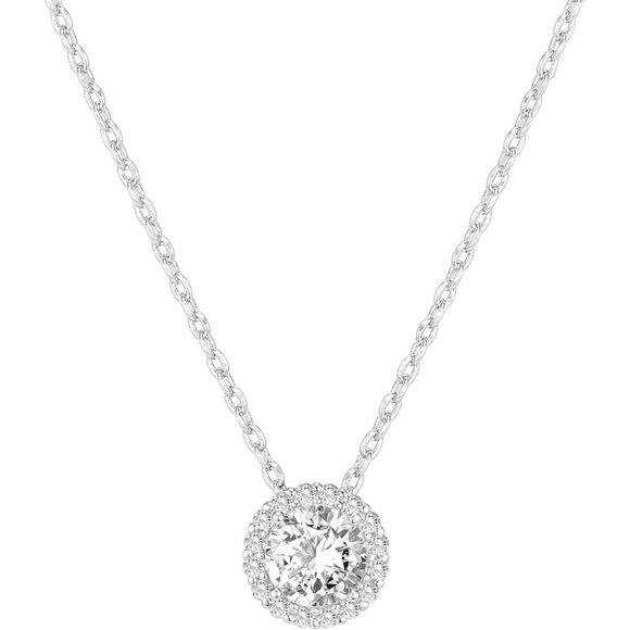 Women's Gold Plated Post Faux Diamond Round Pendant Silver Circle Necklace - Picture 1 of 5